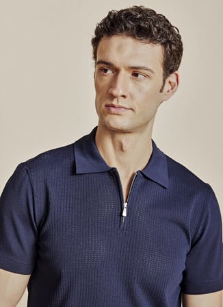 Brooks Brothers Lacivert Erkek Ajurlu Desen Polo Kazak BBSS26MKL018