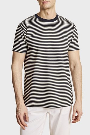 Brooks Brothers Bisiklet Yaka Çizgili T-shirt Erkek T SHİRT BBSS26MTS016157 LACİVERT-BEYAZ