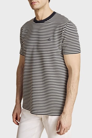 Brooks Brothers Bisiklet Yaka Çizgili T-shirt Erkek T SHİRT BBSS26MTS016157 LACİVERT-BEYAZ
