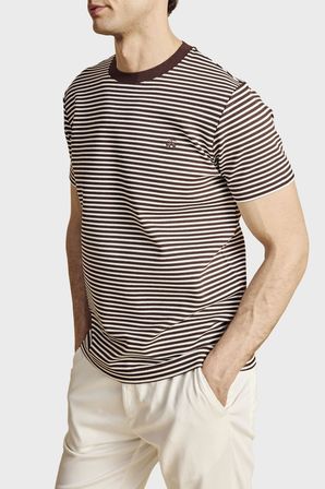 Brooks Brothers Bisiklet Yaka Çizgili T-shirt Erkek T SHİRT BBSS26MTS016292 KAHVE-EKRU