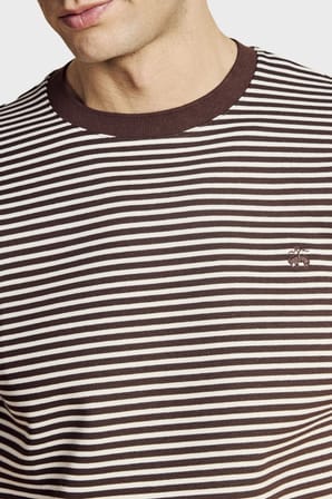 Brooks Brothers Bisiklet Yaka Çizgili T-shirt Erkek T SHİRT BBSS26MTS016292 KAHVE-EKRU