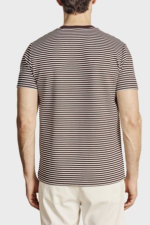 Brooks Brothers Bisiklet Yaka Çizgili T-shirt Erkek T SHİRT BBSS26MTS016292 KAHVE-EKRU