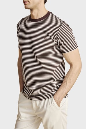 Brooks Brothers Bisiklet Yaka Çizgili T-shirt Erkek T SHİRT BBSS26MTS016292 KAHVE-EKRU
