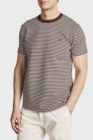 Brooks Brothers Bisiklet Yaka Çizgili T-shirt Erkek T SHİRT BBSS26MTS016292 KAHVE-EKRU