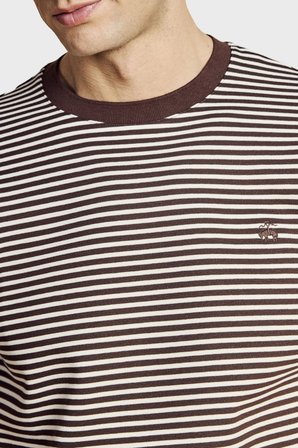 Brooks Brothers Bisiklet Yaka Çizgili T-shirt Erkek T SHİRT BBSS26MTS016292 KAHVE-EKRU