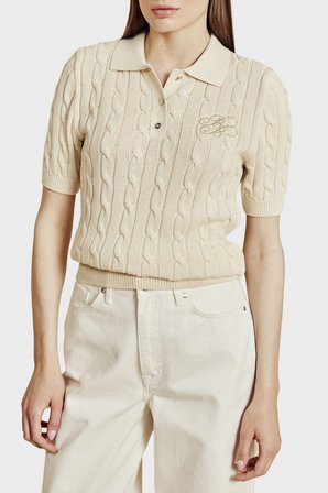 Brooks Brothers Logolu % 100 Pamuk Kısa Kollu Polo Yaka Kazak Bayan POLO YAKA KAZAK BBSS26FKL011391 VANİLYA