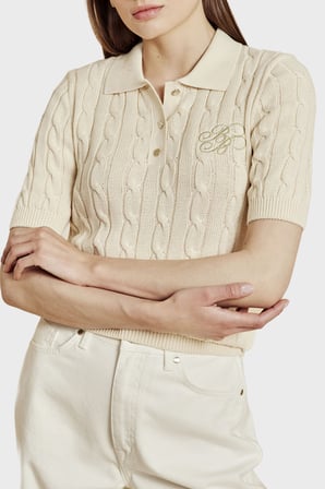 Brooks Brothers Logolu % 100 Pamuk Kısa Kollu Polo Yaka Kazak Bayan POLO YAKA KAZAK BBSS26FKL011391 VANİLYA