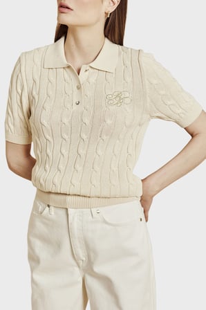 Brooks Brothers Logolu % 100 Pamuk Kısa Kollu Polo Yaka Kazak Bayan POLO YAKA KAZAK BBSS26FKL011391 VANİLYA