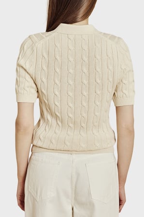 Brooks Brothers Logolu % 100 Pamuk Kısa Kollu Polo Yaka Kazak Bayan POLO YAKA KAZAK BBSS26FKL011391 VANİLYA