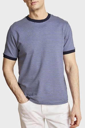 Brooks Brothers Çizgili Bisiklet Yaka T-Shirt Erkek T SHİRT BBSS26MTS022157 LACİVERT-BEYAZ