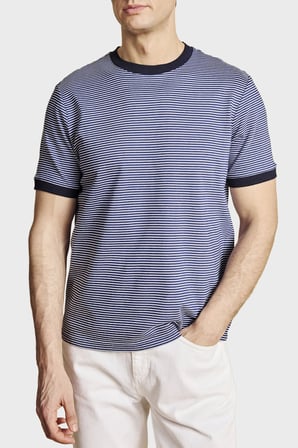Brooks Brothers Çizgili Bisiklet Yaka T-Shirt Erkek T SHİRT BBSS26MTS022157 LACİVERT-BEYAZ