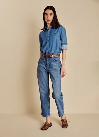 Brooks Brothers Mavi Kadın Standart Denim Pantolon Boot Cut Denim Pantolon