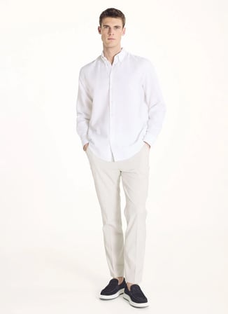 Ted Baker Beyaz Erkek Düğmeli Comfort Fit Oxford Gömlek TBMRSH2060
