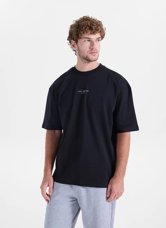 Ted Baker Siyah Erkek Bisiklet Yaka Oversize Baskılı T-Shirt TBMRTS2074