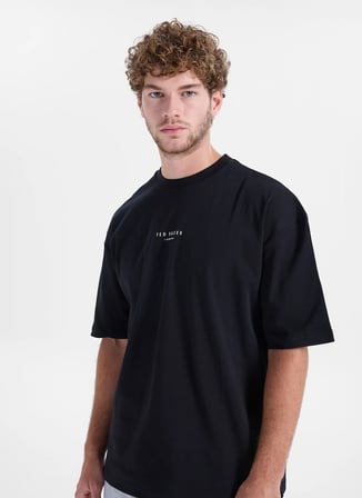 Ted Baker Siyah Erkek Bisiklet Yaka Oversize Baskılı T-Shirt TBMRTS2074
