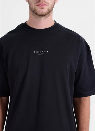 Ted Baker Siyah Erkek Bisiklet Yaka Oversize Baskılı T-Shirt TBMRTS2074