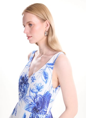 Ted Baker Mavi Kadın V Yaka Kloş Elbise TBWRDR2077