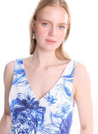 Ted Baker Mavi Kadın V Yaka Kloş Elbise TBWRDR2077