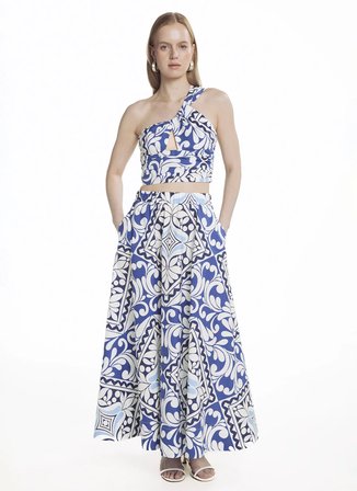Ted Baker Mavi Kadın Yaprak Desenli Dar Bluz TBWRSH2013-1