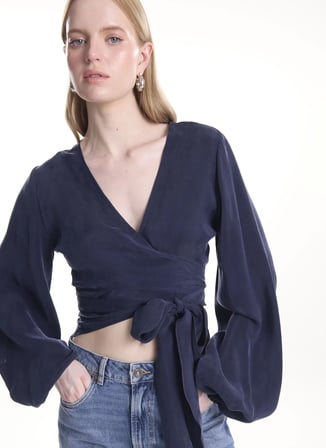 Lacivert Kadın %100 Kupro Bluz TBWRSH2090