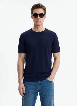 Ted Baker Lacivert Erkek Bisiklet Yaka T-Shirt TBMRKW2014