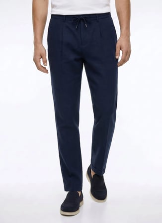Ted Baker Lacivert Erkek Tapered Fit %100 Keten Pantolon TBMRTR2012