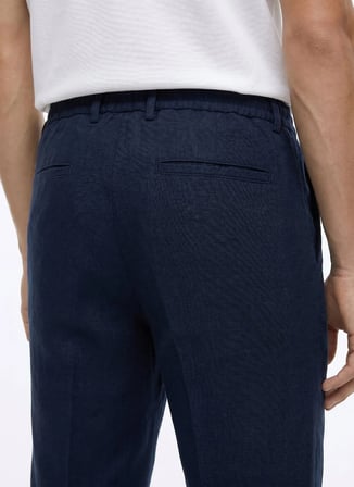 Ted Baker Lacivert Erkek Tapered Fit %100 Keten Pantolon TBMRTR2012