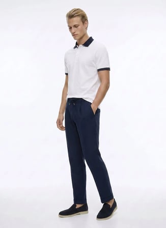 Ted Baker Lacivert Erkek Tapered Fit %100 Keten Pantolon TBMRTR2012