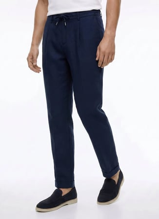 Ted Baker Lacivert Erkek Tapered Fit %100 Keten Pantolon TBMRTR2012