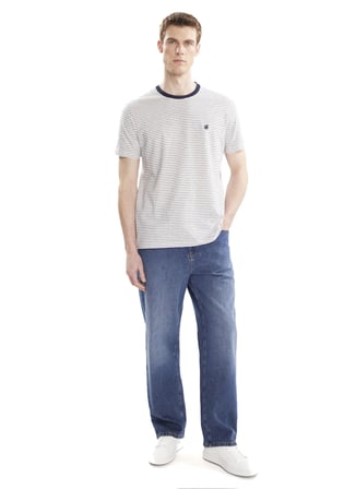 Ted Baker Beyaz-Lacivert Erkek Standart Fit Çizgili T-Shirt TBMRTS2000