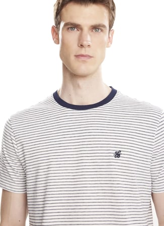Ted Baker Beyaz-Lacivert Erkek Standart Fit Çizgili T-Shirt TBMRTS2000