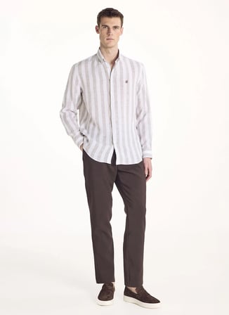 Ted Baker Gömle, 2XL, Koyu Kahve - Beyaz