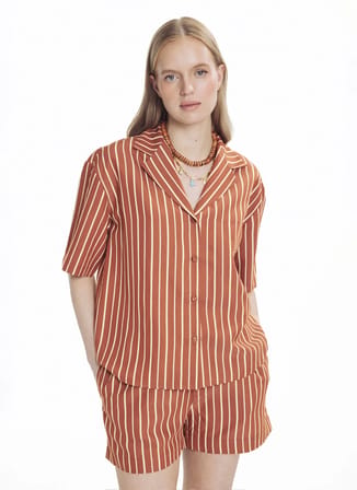 Ted Baker Kırmızı Kadın Apaş Normal Fit Çizgili Gömlek TBWRSH2019