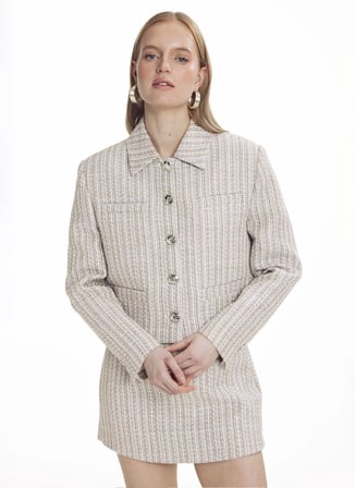 Ted Baker Ekru Kadın Normal Fit Tüvit Ceket TBWRJC1026-5