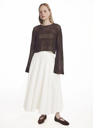 Ted Baker Kahverengi Kadın Kayık Yaka Ajurlu Kazak TBWRKW2011