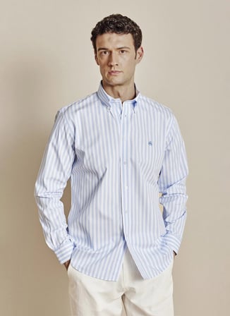 Brooks Brothers Mavi  Erkek Çizgili Gömlek BBSS26MSH051
