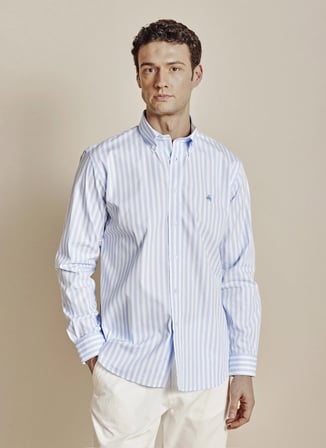 Brooks Brothers Mavi  Erkek Çizgili Gömlek BBSS26MSH051