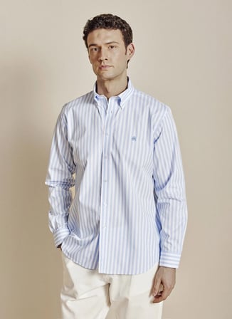Brooks Brothers Mavi  Erkek Çizgili Gömlek BBSS26MSH051