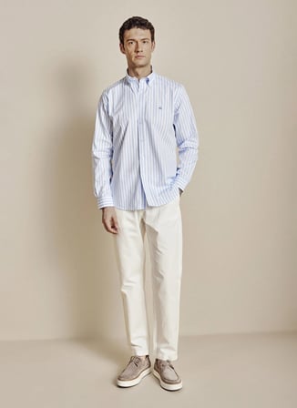 Brooks Brothers Mavi  Erkek Çizgili Gömlek BBSS26MSH051