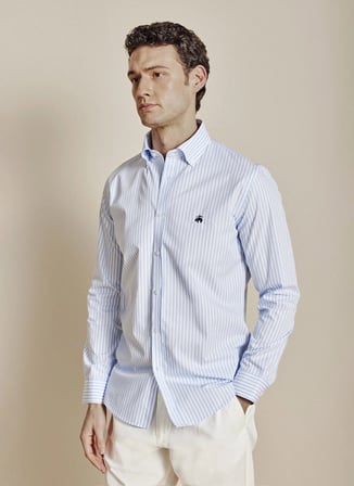 Brooks Brothers Mavi  Erkek Çizgili Gömlek BBSS26MSH052