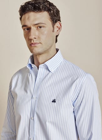 Brooks Brothers Mavi  Erkek Çizgili Gömlek BBSS26MSH052