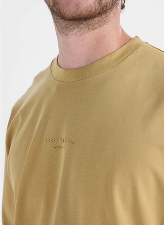 Ted Baker Sarı Erkek Bisiklet Yaka Oversize Baskılı T-Shirt TBMRTS2074