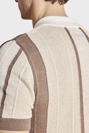 Brooks Brothers Düğmesiz Çizgili Keten Karışımlı Kısa Kollu Polo Yaka Kazak Erkek POLO YAKA KAZAK BBSS26MKL008463 Vizon-Ekru-Beyaz