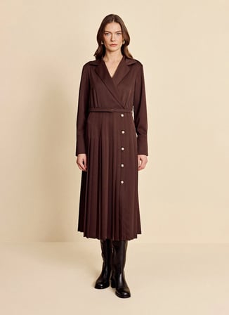 Brooks Brothers Kahverengi Kadın Kruvaze Yaka Regular Fit Elbise BBFW26FDR001