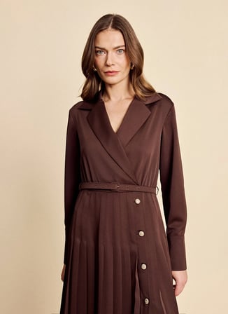 Brooks Brothers Kahverengi Kadın Kruvaze Yaka Regular Fit Elbise BBFW26FDR001