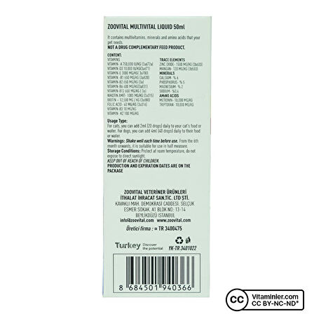 Zoovital Multivital Liquid For Cats and Dogs 50 mL - AROMASIZ