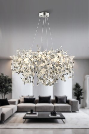 Masal 80'lık Yuvarlak Krom Kristal Taşlı Modern, Oturma Odası, Salon Avize