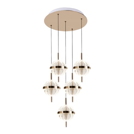 Loret 5'li Yuvarlak 60 Watt Gold Krisatlli Modern Salon Oturma Odası Sarkıt Led Avize