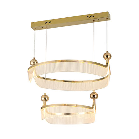 Marena İki Katlı 38 Watt Gold Kristal Taşlı Oturma Odası, Salon Led Sarkıt Avize