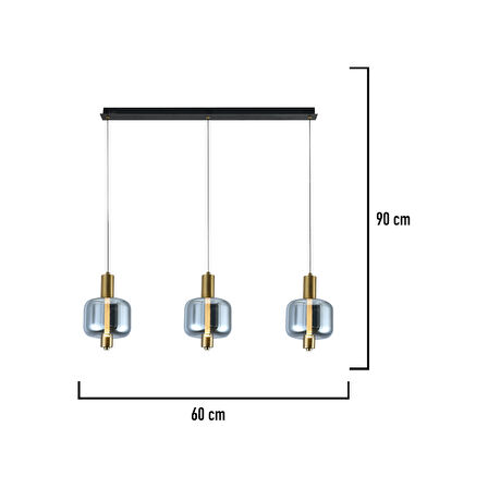 Mary  Siyah 3'lü Sıralı Füme Camlı 9 Watt Modern Salon Led Sarkıt Avize